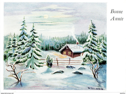 New Year Greeting Card by H. Ullberg - winter - house - art - France - unused - JH Postcards