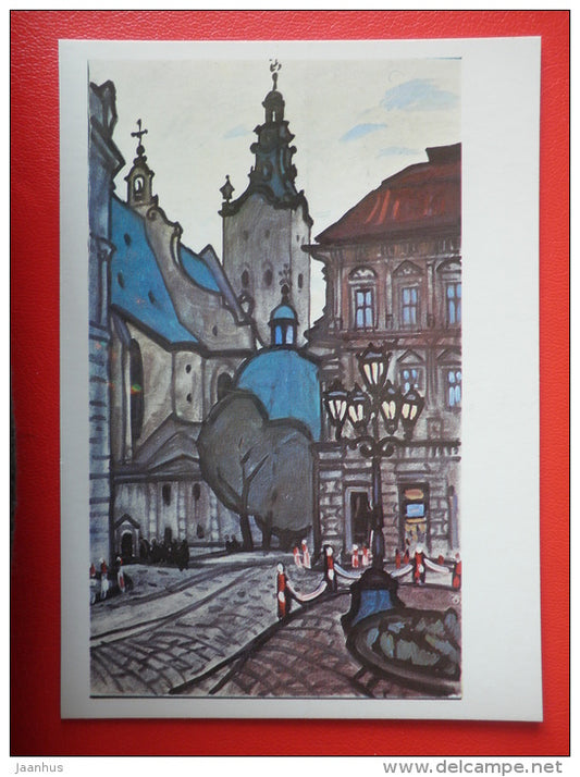 painting by Yuri Khimich . view of the Cathedral . Lviv . Lvov - ukrainian art - unused - JH Postcards