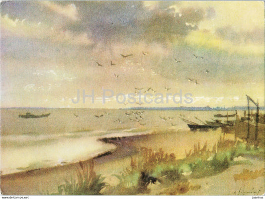 painting by K. Sunina - Seashore - Latvian art - 1963 - Latvia USSR - unused - JH Postcards
