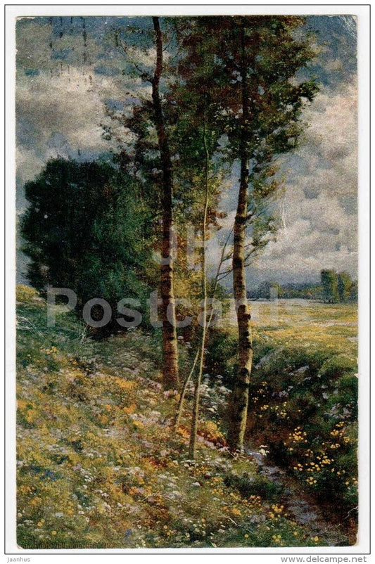 birch trees - Ed. Rüdisühli , Frühling - art - Germany - used in 1935 in Estonia Tartu - JH Postcards