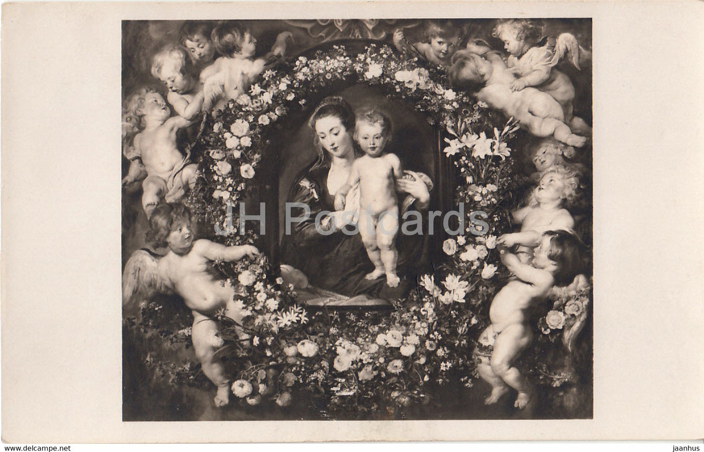 painting by Peter Paul Rubens - Die Madonna im Blumenkranz - Flemish art - old postcard - Germany - unused - JH Postcards