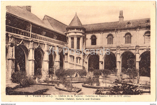 Tours - Cloitre de la Psalette - Galeries et Escalier - 12 - old postcard - 1939 - France - used - JH Postcards