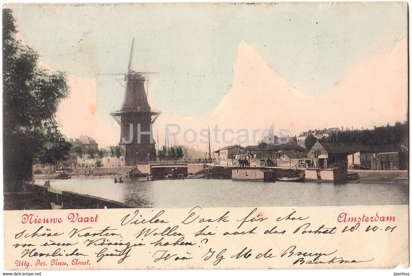 Amsterdam - Nieuwe Vaart - windmill - old postcard - 1901 - Netherlands - used - JH Postcards