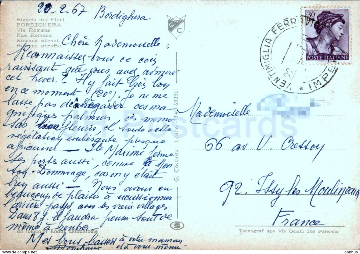 Bordighera - Riviera dei Fiori - Via Romana - Romana street - 1967 - Italy - used