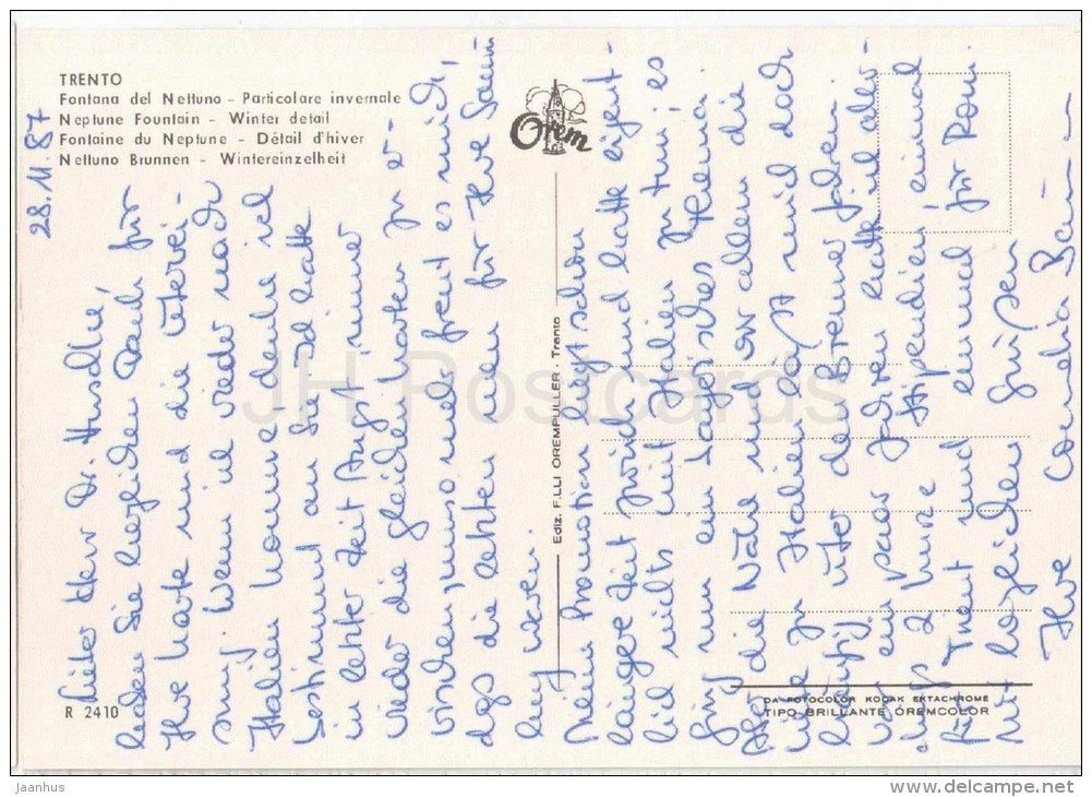 Fontana del Nettuno , particolare invernare - Neptune Fountaine - Trento - R 2410 - Italia - Italy - used - JH Postcards