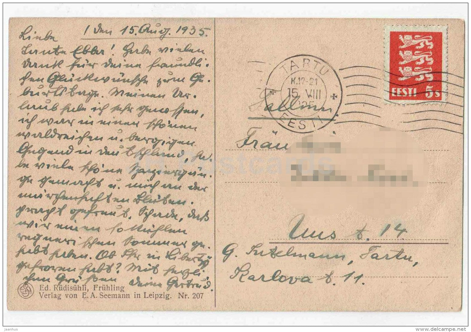 birch trees - Ed. Rüdisühli , Frühling - art - Germany - used in 1935 in Estonia Tartu - JH Postcards