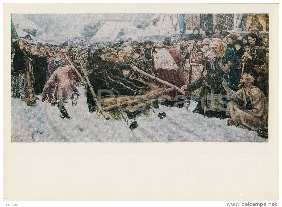 painting by V. Surikov - Boyarynya Morozova , 1887 - horse sledge - Russian art - 1974 - Russia USSR - unused - JH Postcards