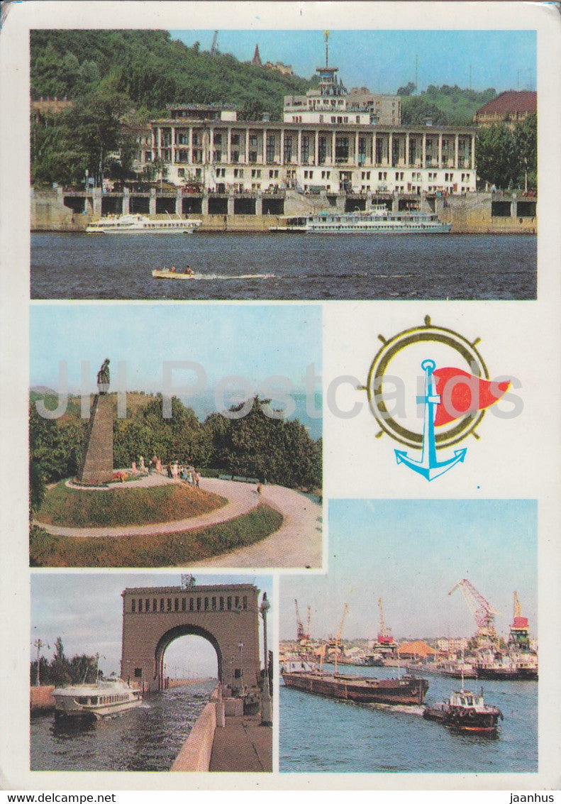 Kyiv - Kiev - river station - Shevchenko monument - sea port - ship - 1974 - Ukraine USSR - used - JH Postcards
