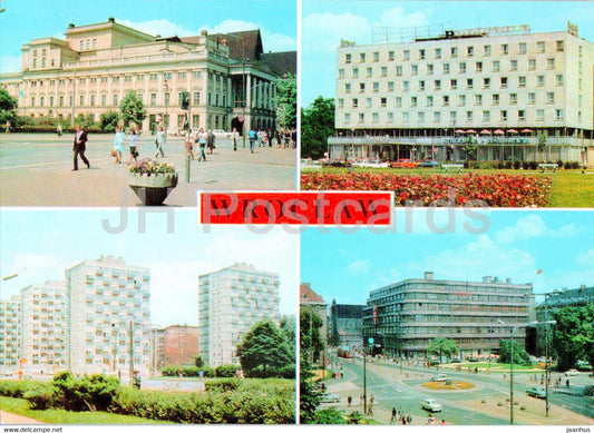 Wroclaw - Gmach Opera - hotel Panorama - ulica Jozefa Wieczorka - Opera House - street - 36 multiview - Poland - unused - JH Postcards
