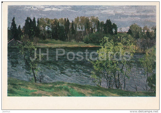 painting by A. Gritsai - Beginning of May month . Msta river , 1973 - Russian art - Russia USSR - 1984 - unused - JH Postcards
