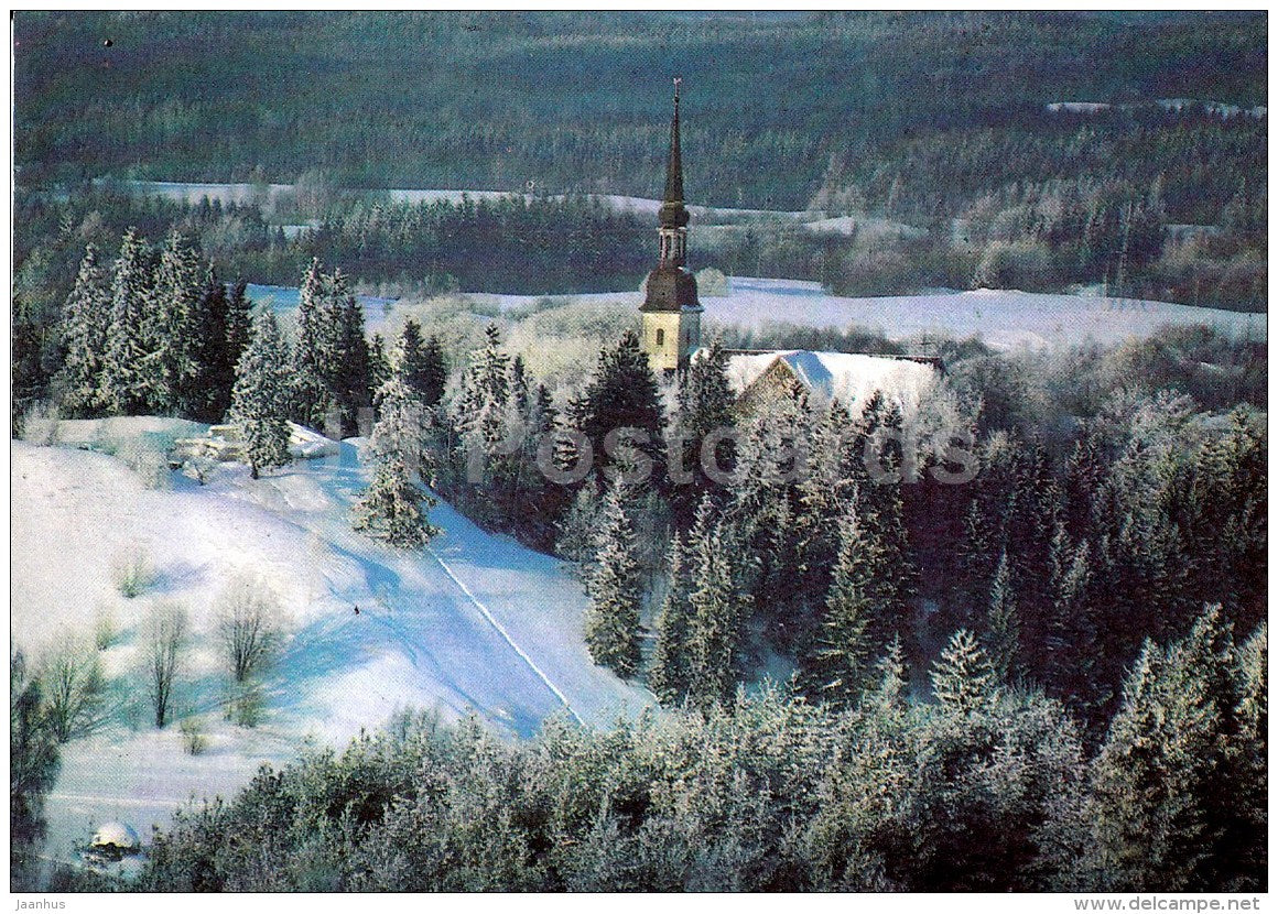 New Year Greeting Card - Winter Landscape - Church - Otepaa - 1988 - Estonia USSR - used - JH Postcards