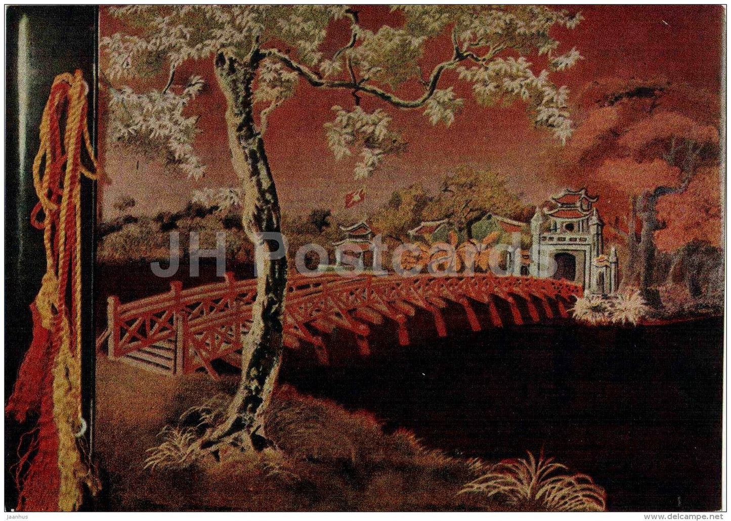 album cover , lacquer - bridge - Vietnamese art - unused - JH Postcards