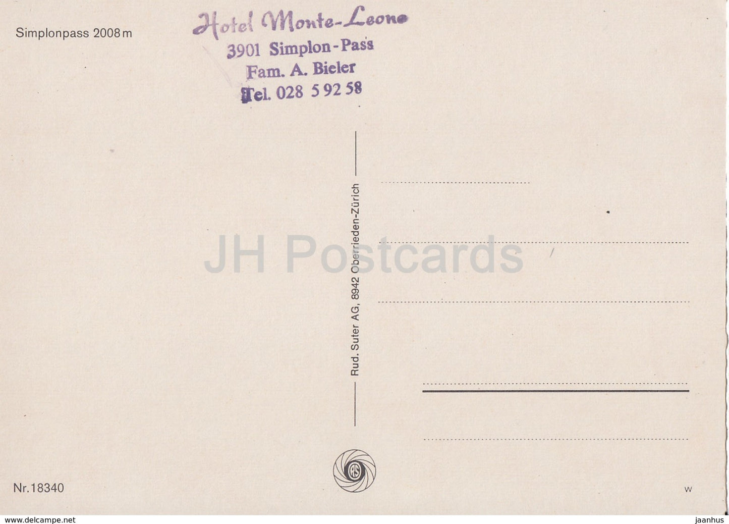 Simplonpass 2008 m - 18340 - Switzerland - unused