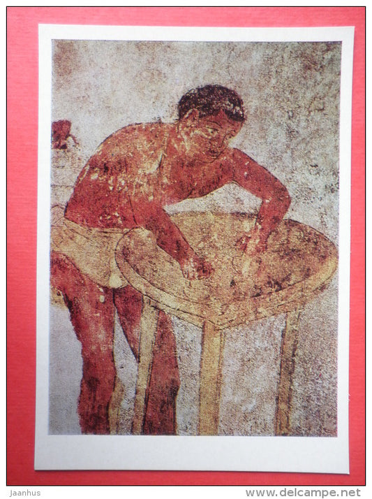 Servant Preparing Food . detail of the fresco from the tomb . IV century BC - Etruscan Art - 1975 - Russia USSR - unused - JH Postcards