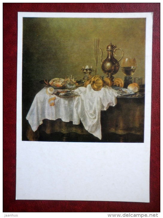 painting by Willem Claeszoon Heda - Still Life . Breakfast with crab , 1648 - dutch art - unused - JH Postcards