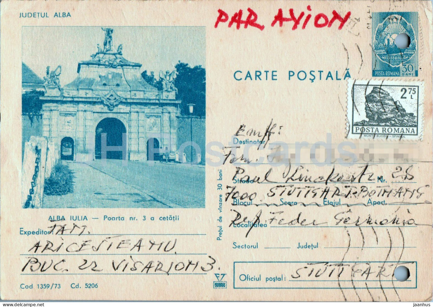 Alba Iulia - Poarta nr 3 a cetatii - gate - 1974 - Romania - used - JH Postcards