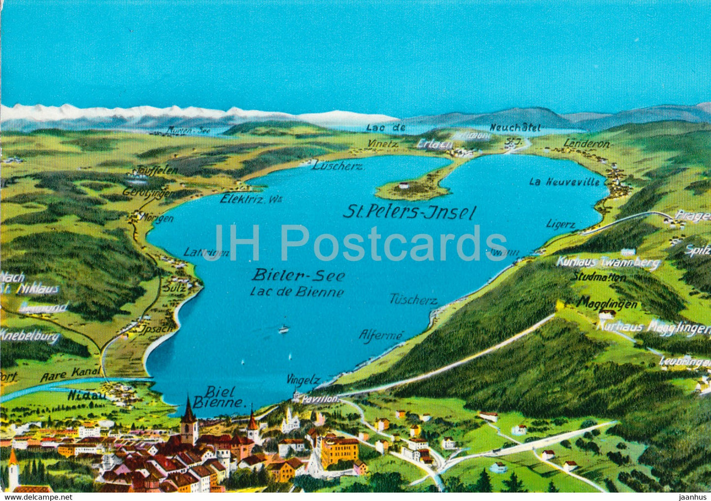 Bieler See - St Peters Insel - Biel - Bienne - map - 264 - Switzerland - unused - JH Postcards