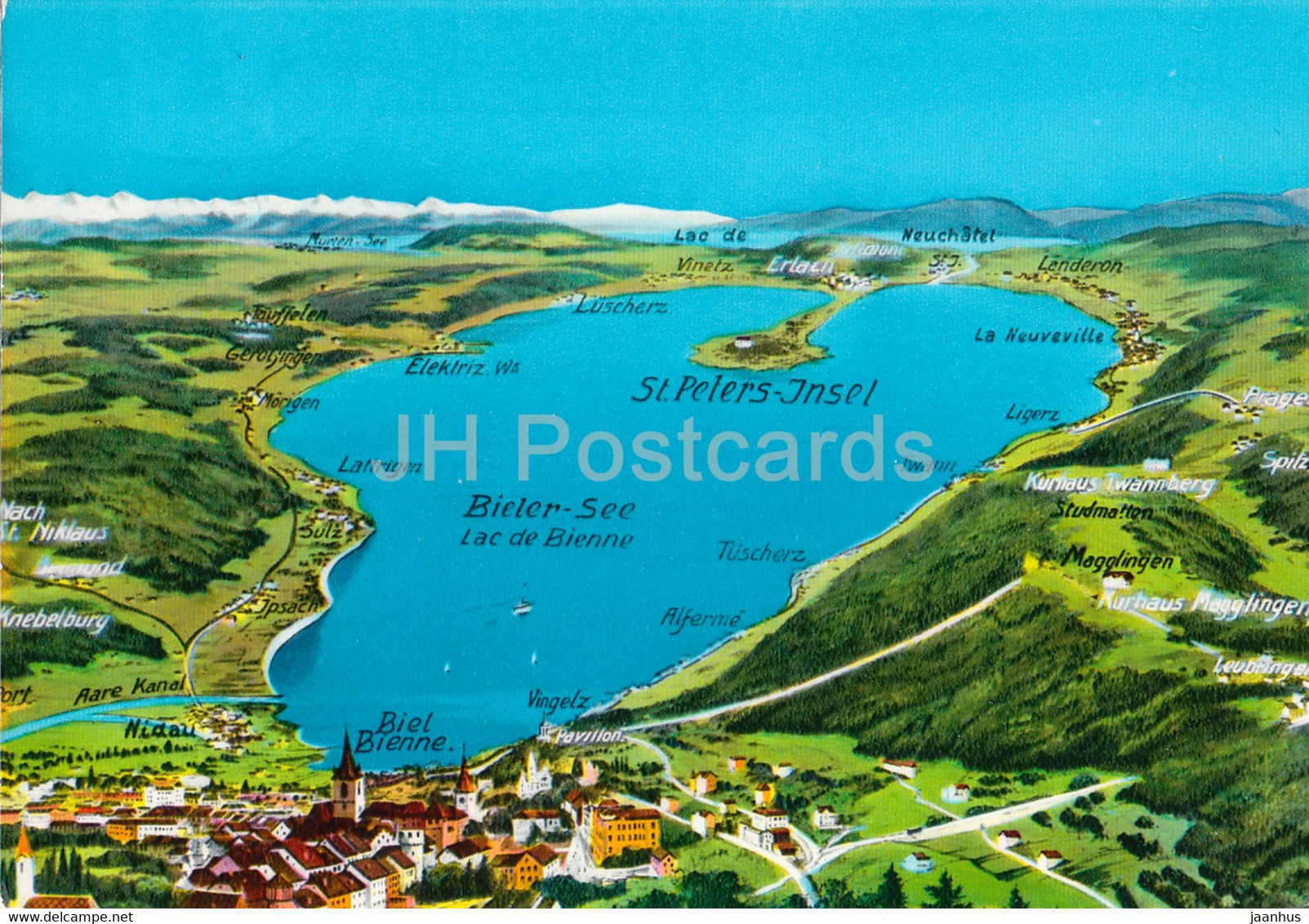 Bieler See - St Peters Insel - Biel - Bienne - map - 264 - Switzerland - unused - JH Postcards