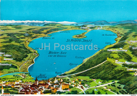 Bieler See - St Peters Insel - Biel - Bienne - map - 264 - Switzerland - unused - JH Postcards