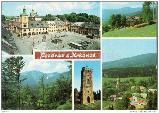 Krkonos - Jilemnice - Victorious February square - Kotel mountain - Zaly tower - Czechoslovakia - Czech - unused - JH Postcards