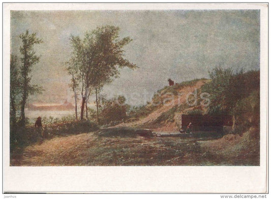painting by L. Lagorio - On the shore of the Gulf . Italy , 1860 - russian art - unused - JH Postcards
