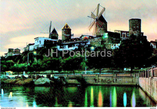 Mallorca - Vista nocturna de los molinos del Jonquet - windmill - Spain - unused - JH Postcards