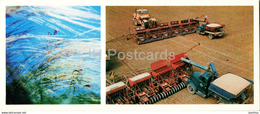 steppe - sowing is coming - truck - tractor - 1976 - Kazakhstan USSR - unused - JH Postcards