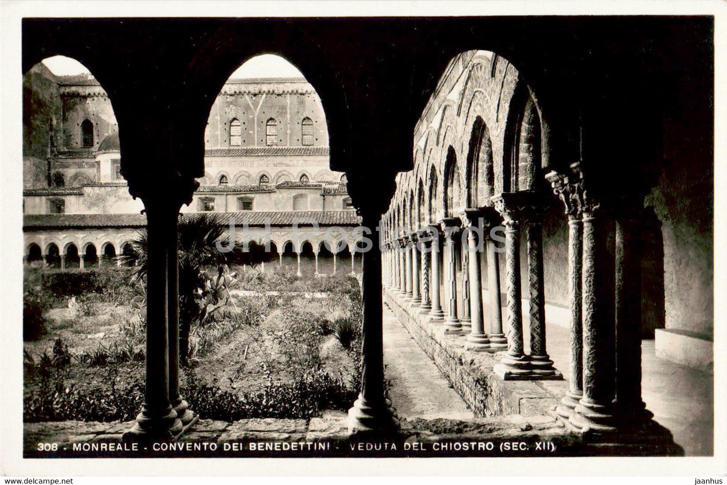 Monreale - Convento dei Benedettini . Veduta del Chiostro - Benedictine Convent - 308 - old postcard - Italy - unused - JH Postcards