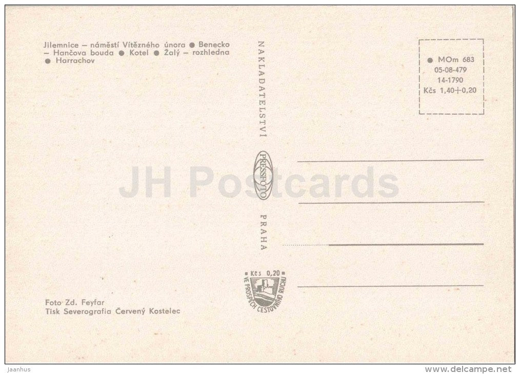 Krkonos - Jilemnice - Victorious February square - Kotel mountain - Zaly tower - Czechoslovakia - Czech - unused - JH Postcards