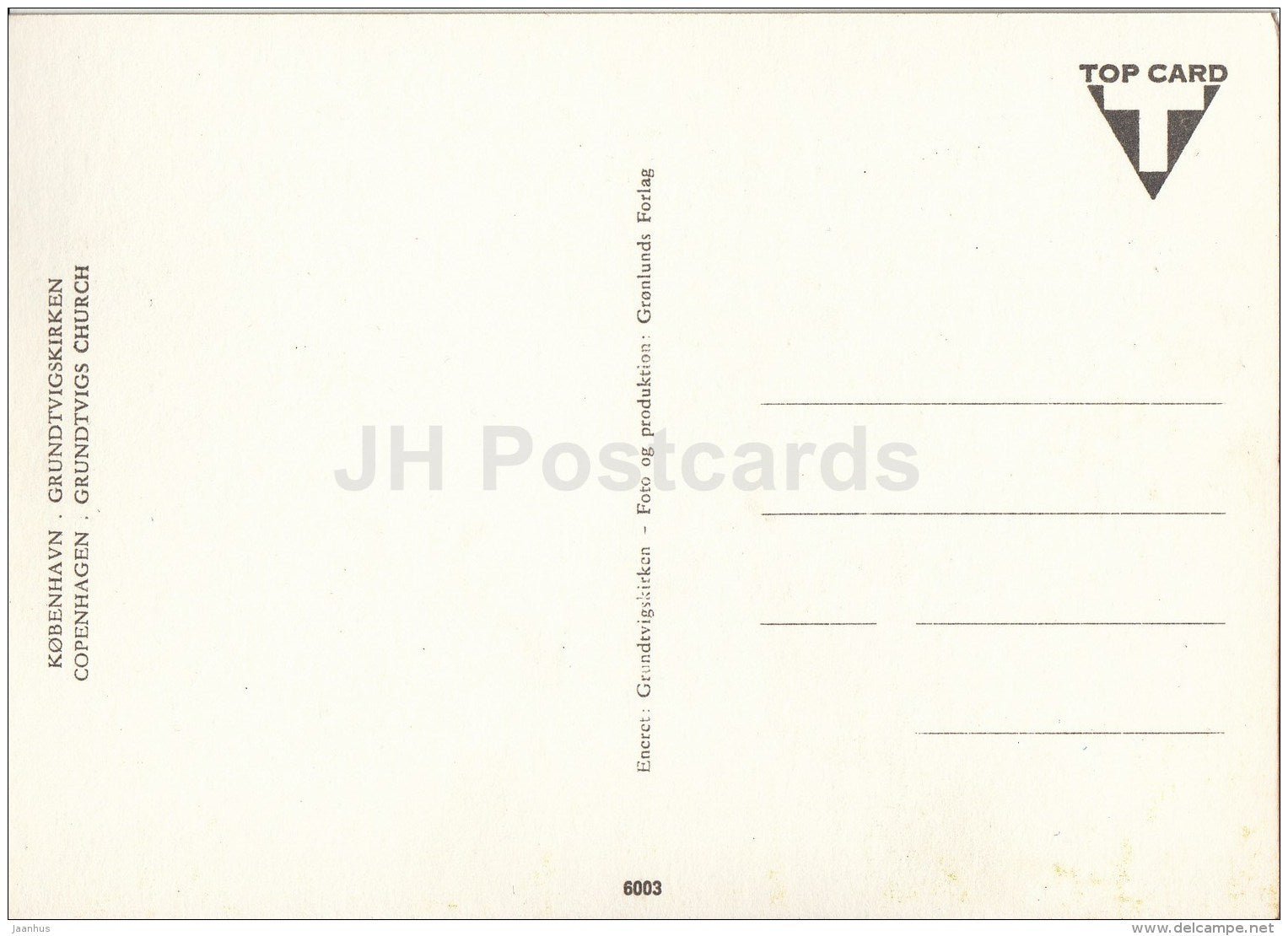 Grundtvig´s Church - interior - Copenhagen - 6003 - Denmark - unused - JH Postcards