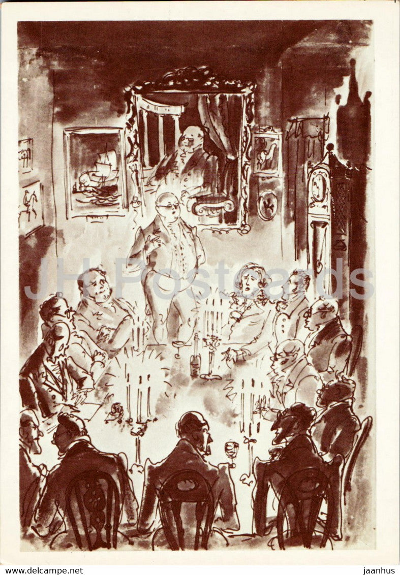 The Pickwick Papers by Charles Dickens - 1 - illustration by Milashevsky - 1988 - Russia USSR - unused - JH Postcards