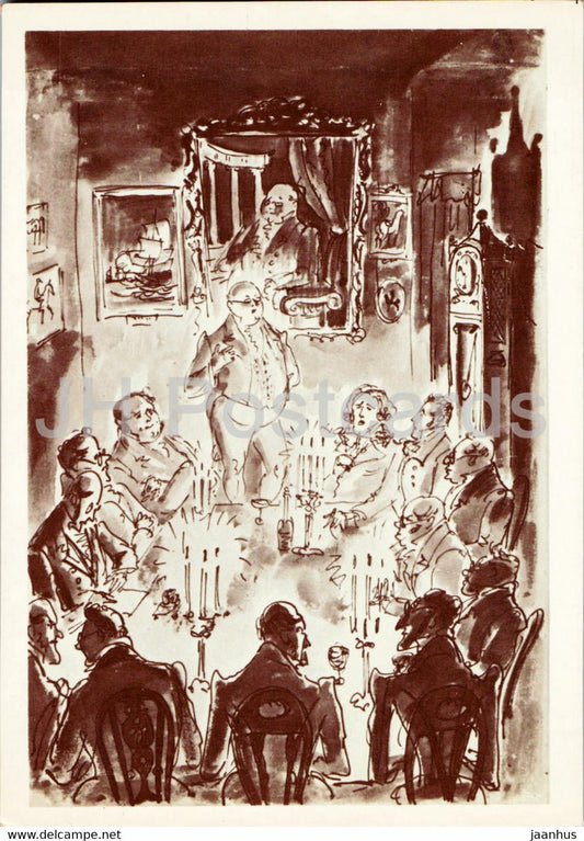 The Pickwick Papers by Charles Dickens - 1 - illustration by Milashevsky - 1988 - Russia USSR - unused - JH Postcards
