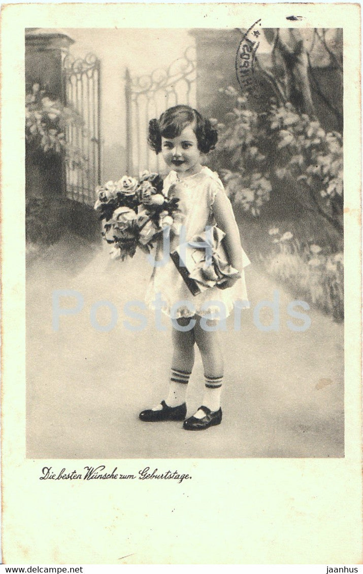 Birthday Greeting Card - Die besten Wunsche zum Geburtstage - girl - flowers - BR old postcard - 1935 - Germany - used - JH Postcards