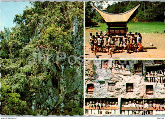 Cliff Graveyard in Tana Toraja - South Sulawesi - 1988 - Indonesia - used - JH Postcards
