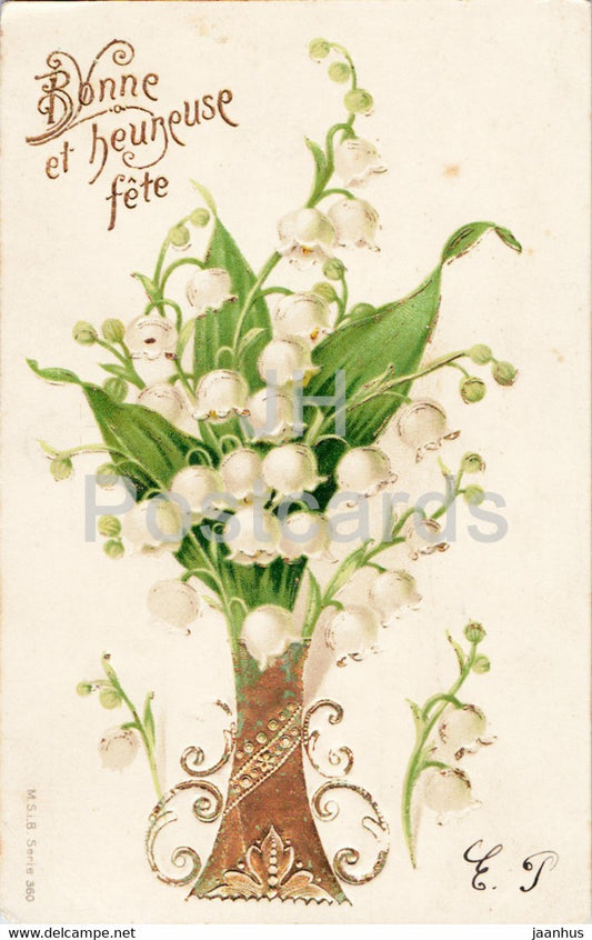 Greeting Card - Bonne et Heureuse Fete - MSiB Serie 360 - flowers - illustration - old postcard - France - used - JH Postcards