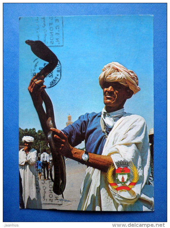 Man with Cobra - Marrakesh - sent from Morocco to Estonia USSR 1982 , Tallinn - Morocco - used - JH Postcards