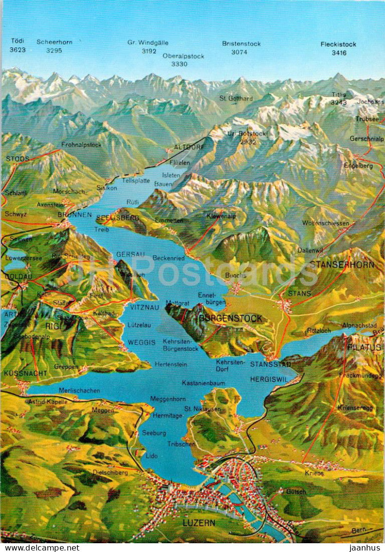 Vierwaldstattersee - Schweiz - map - Switzerland - unused - JH Postcards