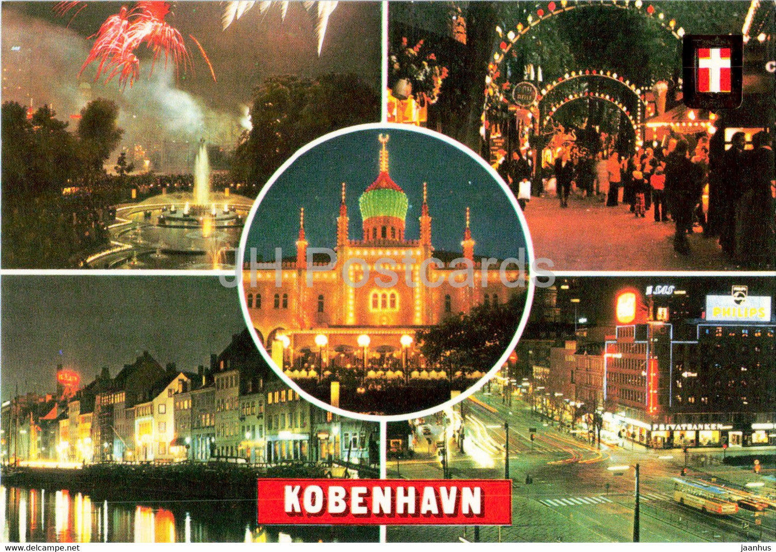 Copenhagen - Copenhagen by Night - multiview - 166 - Denmark - unused - JH Postcards