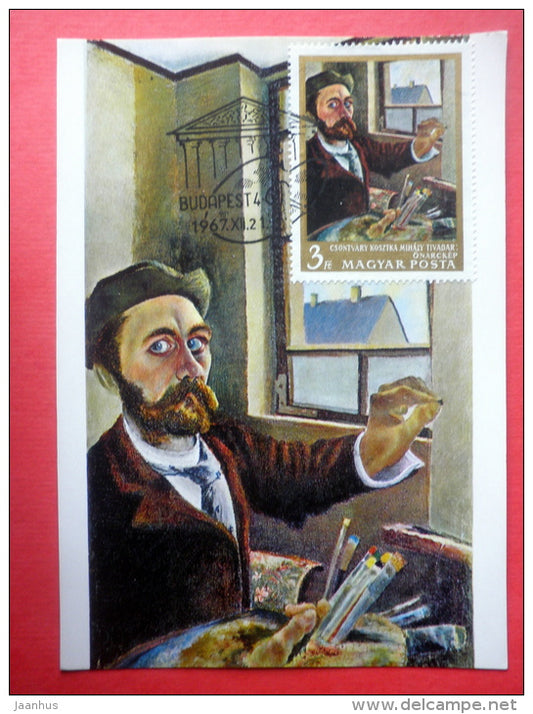 Maximum Card - painting by CSONTVARY KOSZTKA TIVADAR , Self-Portrait - 1967 - Hungary - unused - JH Postcards