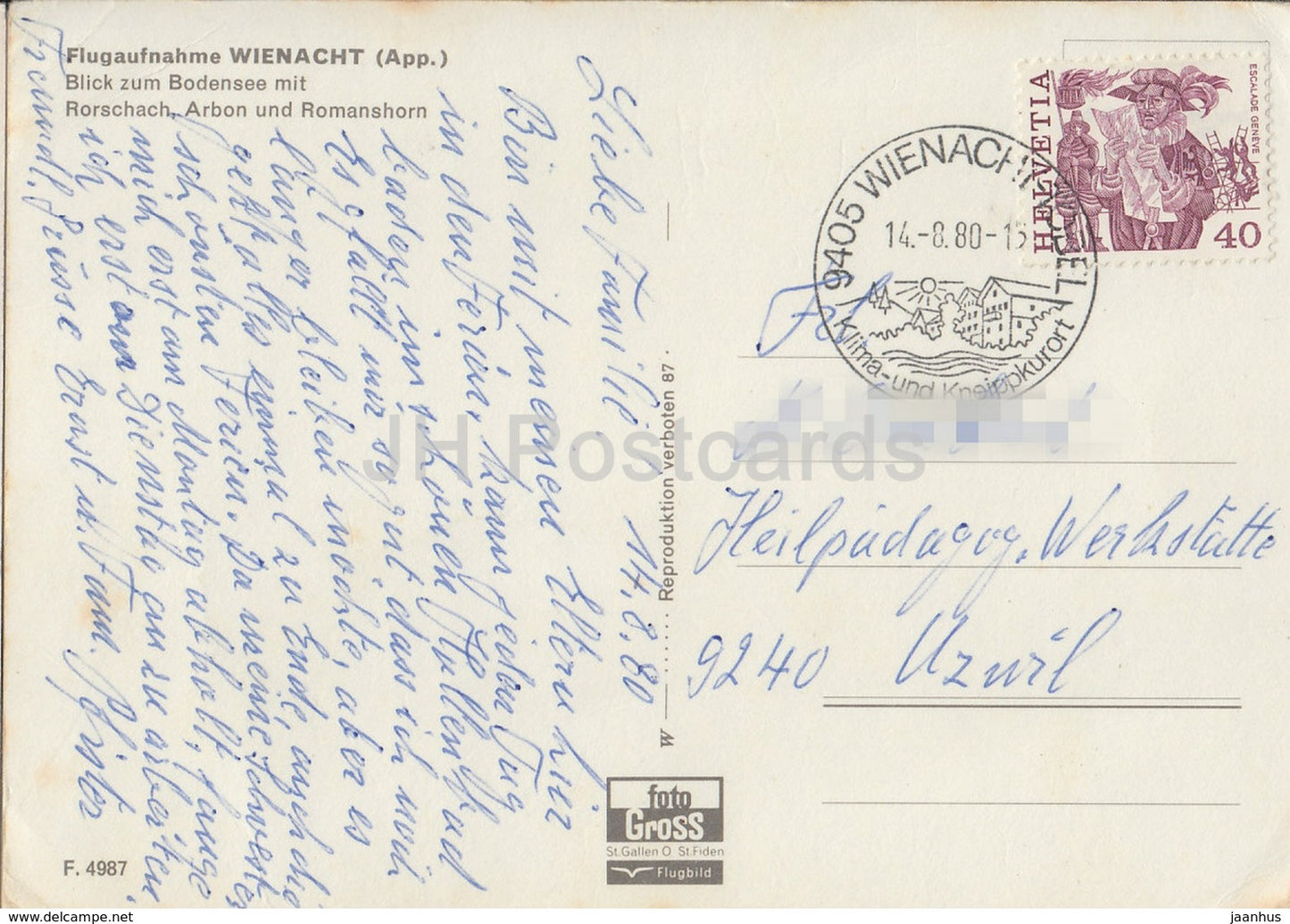 Flugaufnahme Wienacht - Blick zum Bodensee mit Roschach Arbon und Romanshorn - 1980 - Switzerland - used