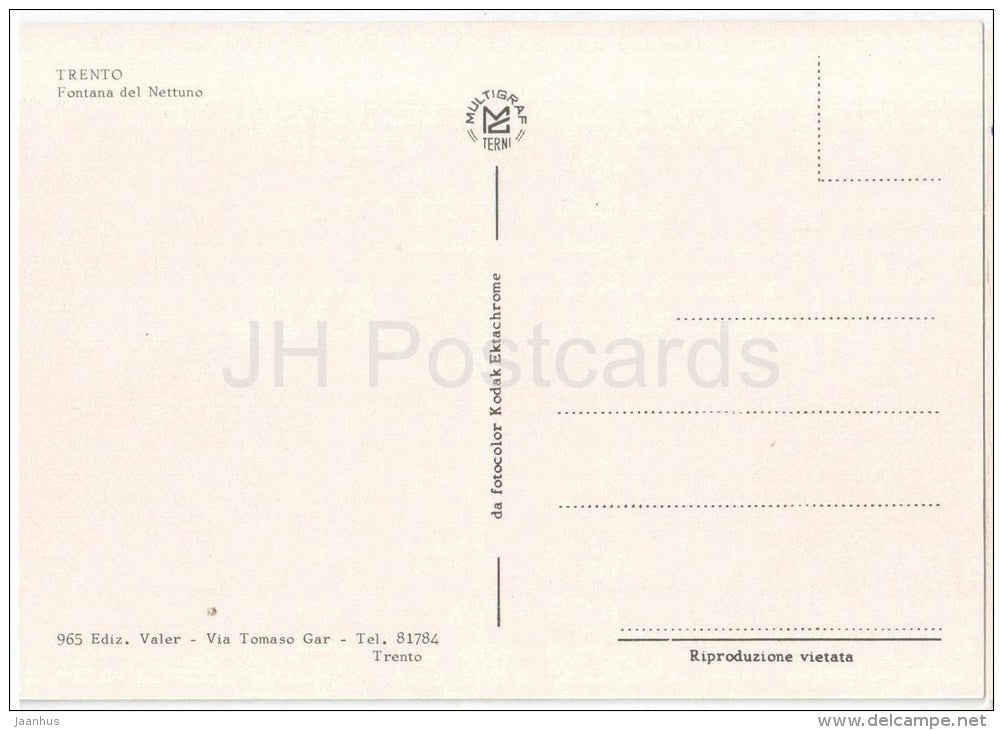 Fontana del Nettuno - Neptune Fountaine - Trento - 965 - Italia - Italy - unused - JH Postcards