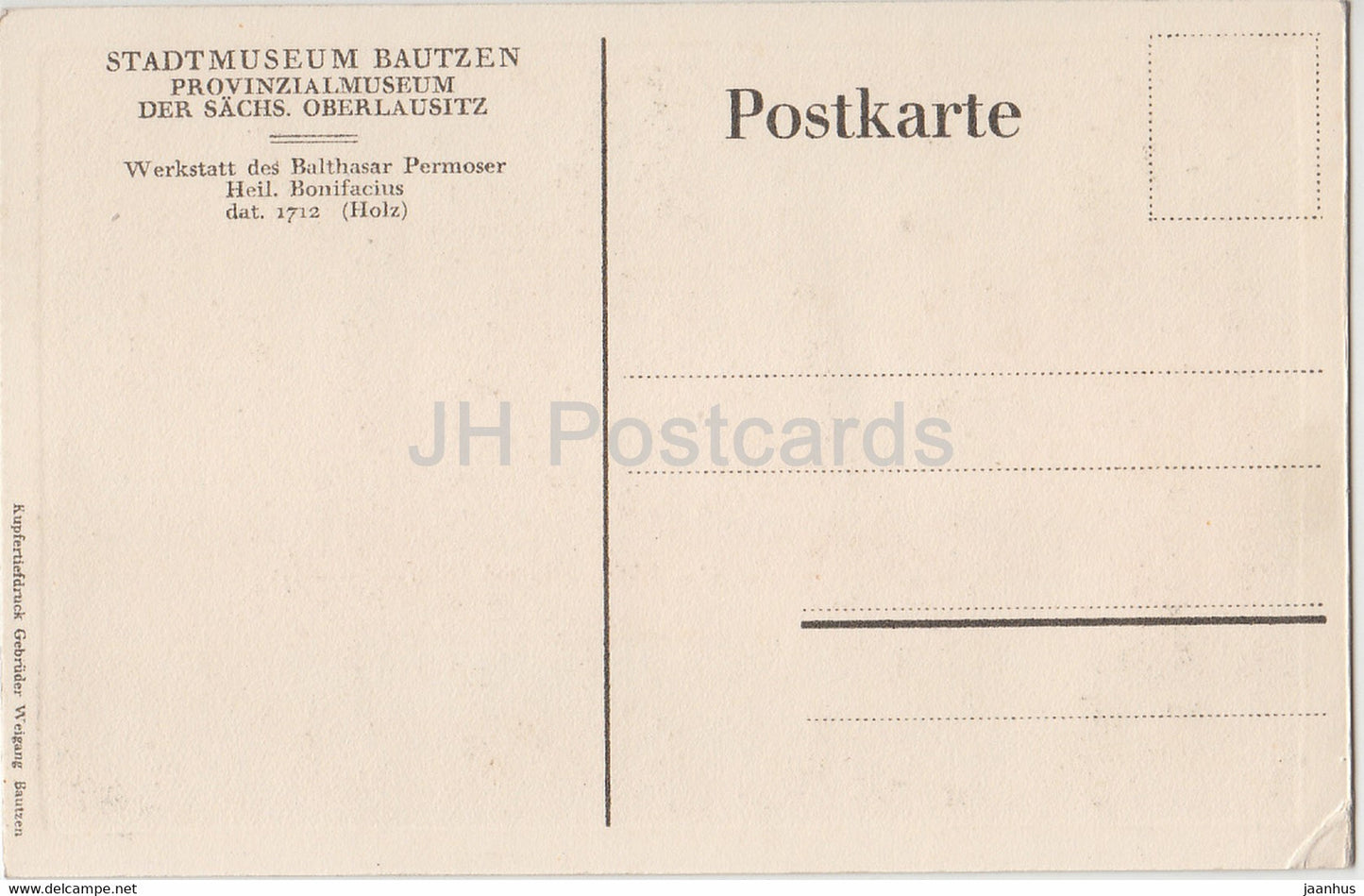 Stadtmuseum Bautzen - Werkstatt des Balthasar Permoser - Heil Bonifacius - Holz - alte Postkarte - Deutschland - unbenutzt