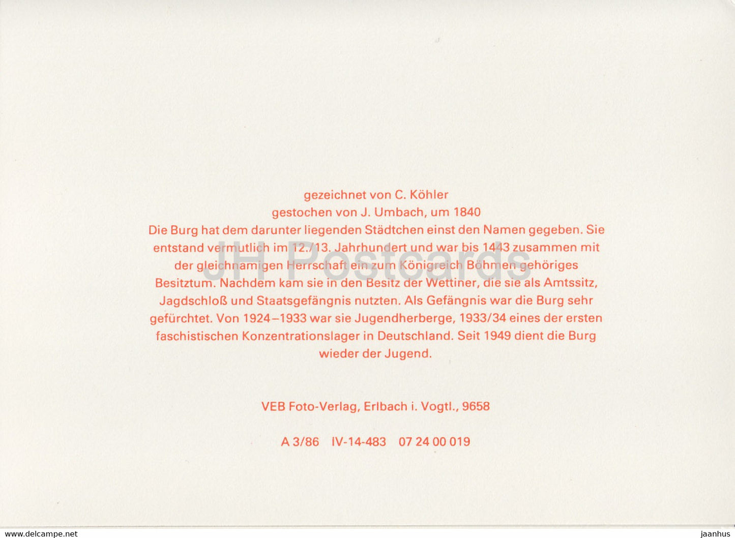 Hohnstein by C. Kohler - Sachsische Burgen - Saxon Castles - DDR Germany - unused