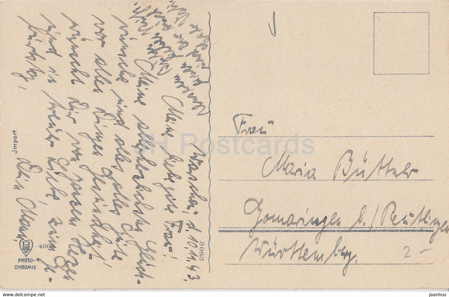 fleurs - Photochromie 4008 - carte postale ancienne - 1943 - Allemagne - utilisé