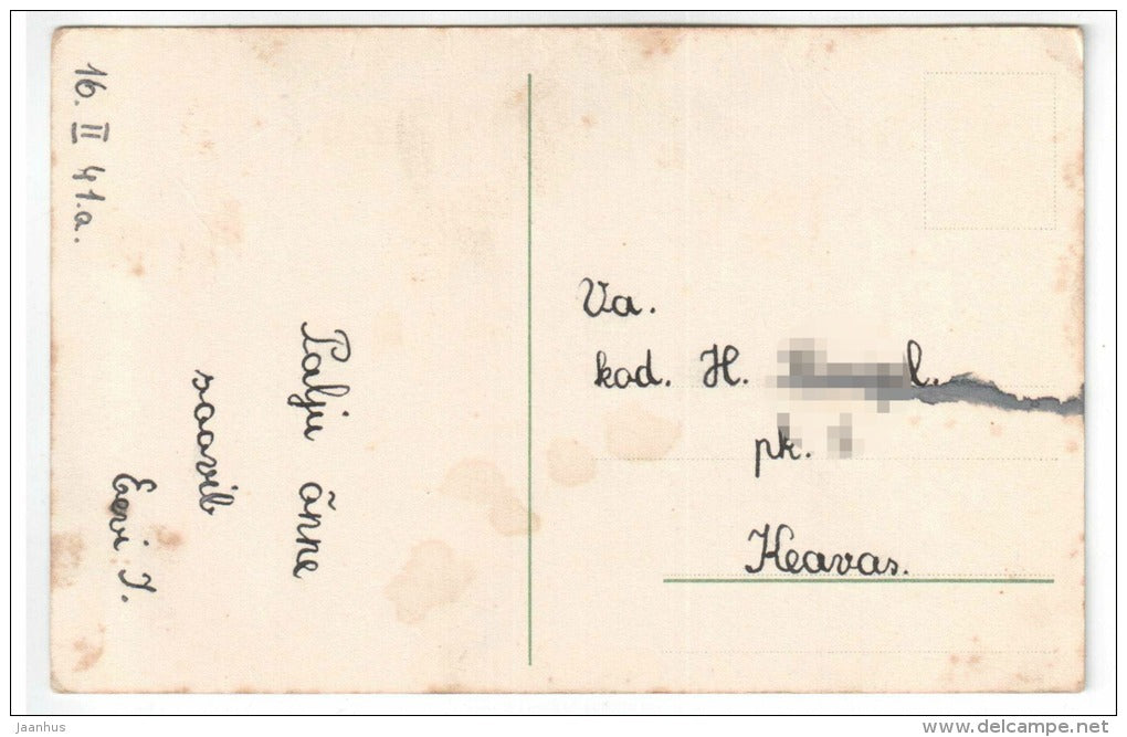 birthday greeting card - flowers - white roses - old postcard - circulated in Estonia 1941 - used - JH Postcards