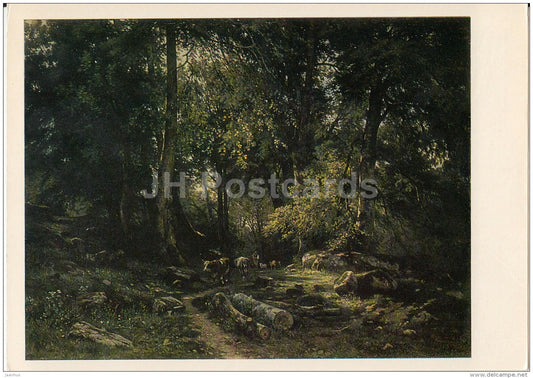 painting by I. Shishkin - Herd in the Forest , 1864 - Russian art - 1984 - Russia USSR - unused - JH Postcards
