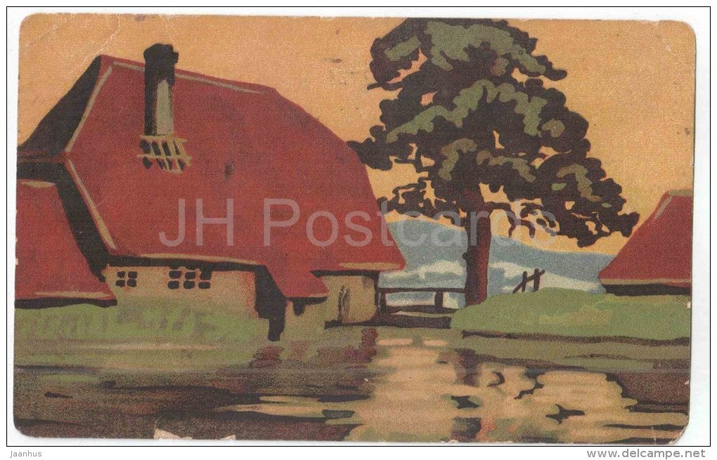 illustration - house - KGL 1068 - circulated in Estonia Kohila 1922 - JH Postcards