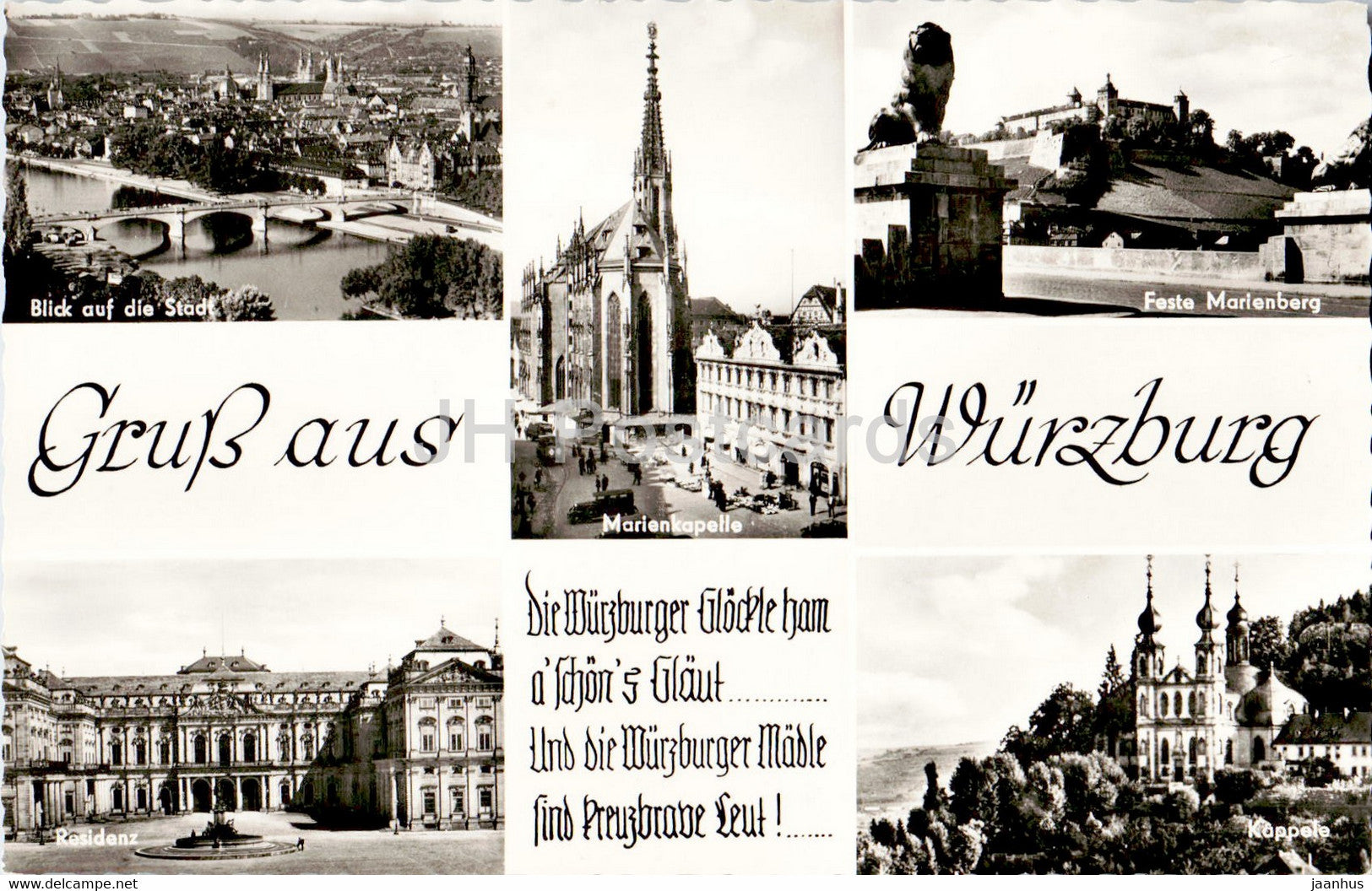 Gruss aus Wurzburg - Marienberg - Residenz - Kappele - Marienkapelle - old postcard - Germany - unused - JH Postcards