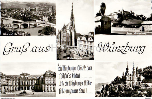 Gruss aus Wurzburg - Marienberg - Residenz - Kappele - Marienkapelle - old postcard - Germany - unused - JH Postcards