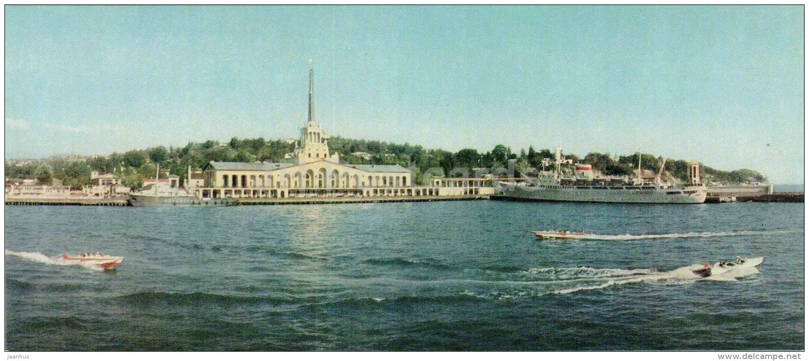 The Harbour Station - ship - motor boat - Sochi - Caucasus - 1966 - Russia USSR - unused - JH Postcards